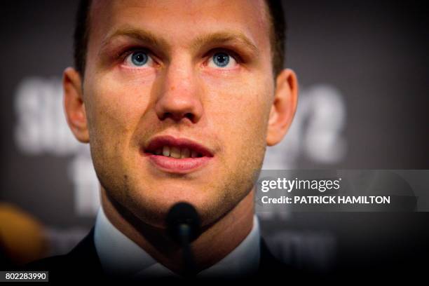 Australian boxer Jeff Horn attends a press conference to promote his upcoming WBO welterweight boxing title fight against Philippine boxer Manny...