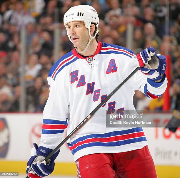 Brendan Shanahan of the New York Rangers skates against the Buffalo Sabres on March 10, 2008 at HSBC Arena in Buffalo, New York.