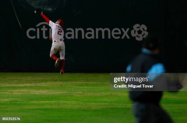 Carlos Figueroa of Diablos catches the ball during the match between Rojos del Aguila and Diablos Rojos as part of the Liga Mexicana de Beisbol 2017...