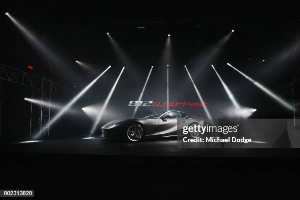 The new Ferrari 812 Superfast is seen at its Australasian Premiere on June 28, 2017 in Melbourne, Australia. The 812 Superfast is the most powerful...