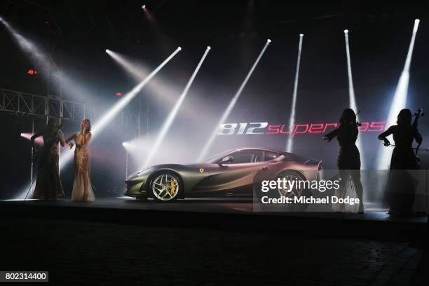 The new Ferrari 812 Superfast is seen at its Australasian Premiere on June 28, 2017 in Melbourne, Australia. The 812 Superfast is the most powerful...