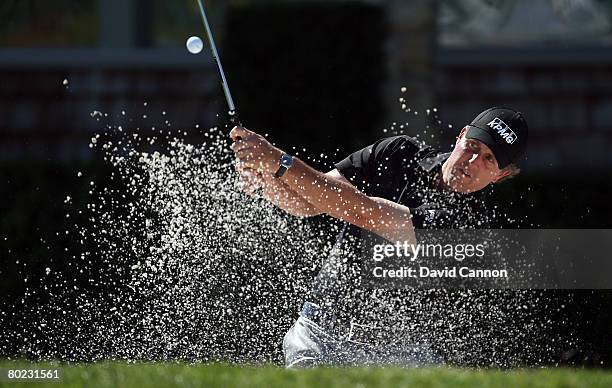 Phil Mickelson of the USA warms up in the practice bunker before the first round of the 2008 Arnold Palmer Invitational presented by Mastercard at...