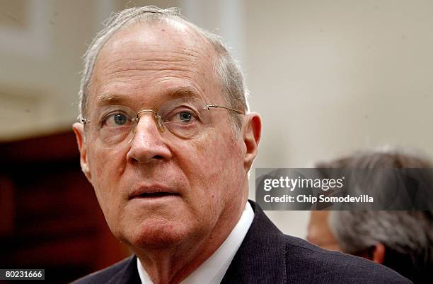 Supreme Court Justice Anthony Kennedy prepares to testify before the House Financial Services and General Government Subcommittee on Capitol Hill...