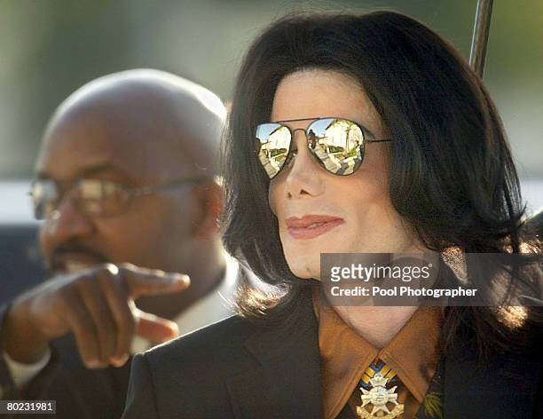 Michael Jackson arrives at Santa Barbara County Superior Court in Santa Maria, California, February 24, 2005. Selection of eight alternate jurors...