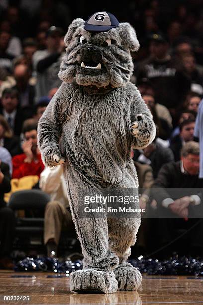 The Georgetown Hoyas mascot performs during a break in play against the Villanova Wildcats during day two of the 2008 Big East Men's Basketball...