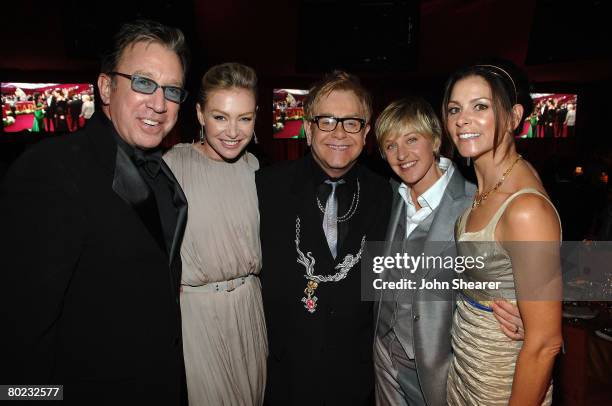 Actor Tim Allen, actress Portia de Rossi, singer Elton John, television personality Ellen DeGeneres and actress Jane Hajduk attend the 16th Annual...