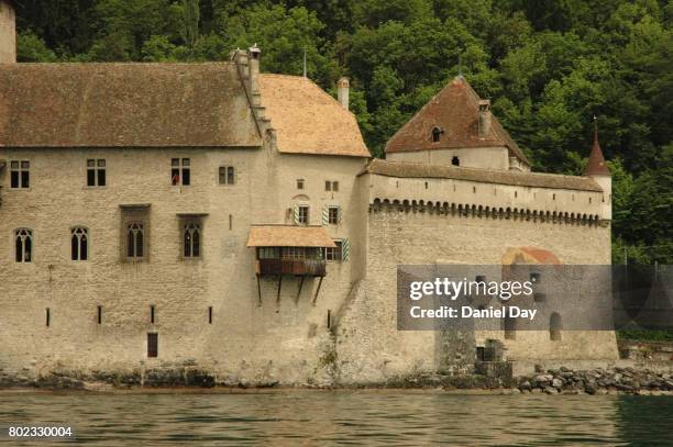 chateau de chillon is an island castle on lake geneva, switzerland - chillon stock pictures, royalty-free photos & images