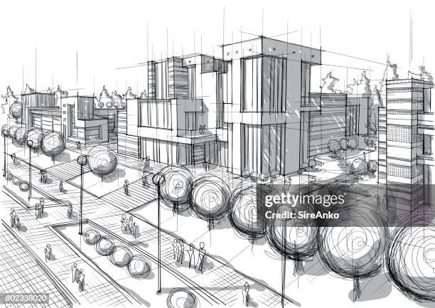 stockillustraties, clipart, cartoons en iconen met hand getekend zwart-wit het platform - architectural drawings