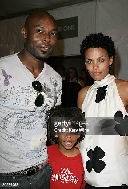 Actor Jimmy Jean-Louis, son Thevi, and wife Evelyn attend Mercedes-Benz Fashion Week held at Smashbox Studios on March 13, 2008 in Culver City,...
