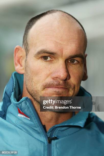 Nathan Grey speaks to the media during an ARU press conference at Allianz Stadium on June 28, 2017 in Sydney, Australia.