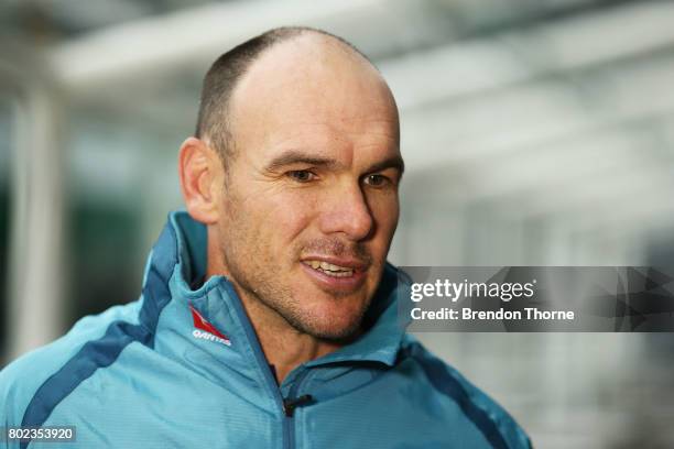 Nathan Grey speaks to the media during an ARU press conference at Allianz Stadium on June 28, 2017 in Sydney, Australia.