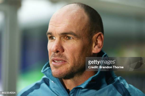 Nathan Grey speaks to the media during an ARU press conference at Allianz Stadium on June 28, 2017 in Sydney, Australia.