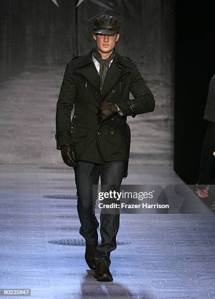 Model walks the runway at the Monarchy Collection Fall 2008 fashion show during Mercedes-Benz Fashion Week held at Smashbox Studios on March 13, 2008...