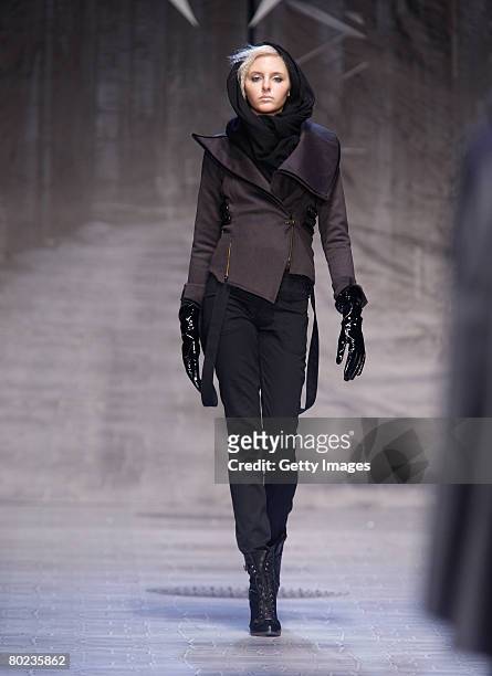 Model walks the runway at the Monarchy Collection Fall 2008 fashion show during Mercedes-Benz Fashion Week held at Smashbox Studios on March 13, 2008...