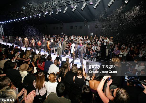 Models walks the runway at the Monarchy Collection Fall 2008 fashion show during Mercedes-Benz Fashion Week held at Smashbox Studios on March 13,...