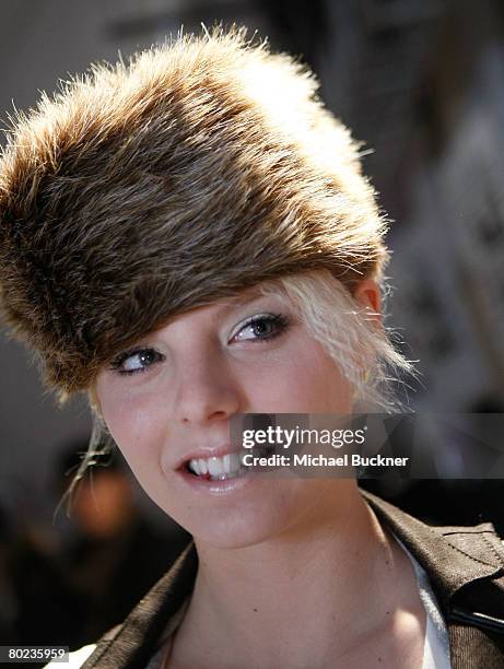 Model backstage at the Monarchy Collection Fall 2008 fashion show during Mercedes-Benz Fashion Week held at Smashbox Studios on March 13, 2008 in...