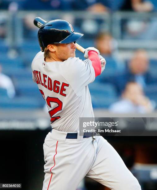 Josh Rutledge of the Boston Red Sox in action against the New York Yankees at Yankee Stadium on June 7, 2017 in the Bronx borough of New York City....