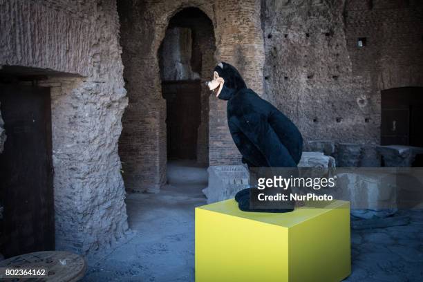 Picture shows a sculpture by artist Paul McCarthy titled &quot;Bear sculpture&quot; on June 27, 2017 at the Palatine Hill in Rome during a press...
