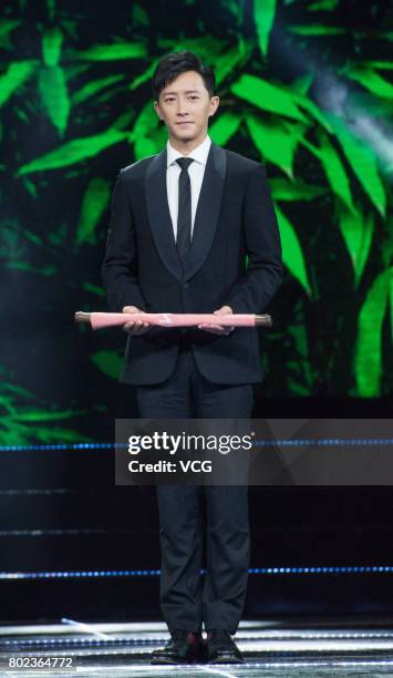 Chinese singer and actor Han Geng attends the award and closing ceremony of 2017 BRICS Film Festival is held on June 27, 2017 in Chengdu, Sichuan...