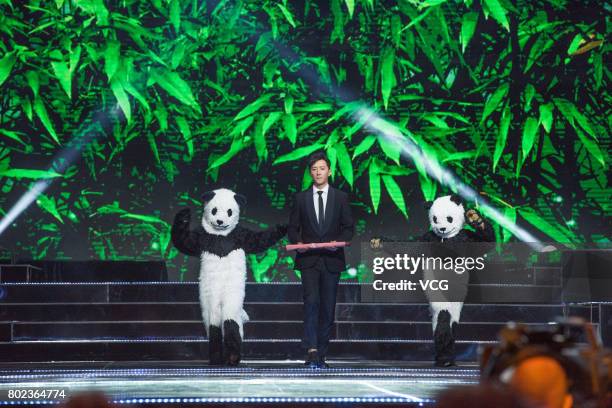 Chinese singer and actor Han Geng attends the award and closing ceremony of 2017 BRICS Film Festival is held on June 27, 2017 in Chengdu, Sichuan...