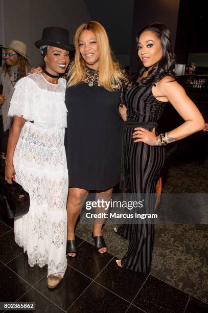 Ariane Davis, Ms. Deb Antney, and Mimi Faust attend "Bossip On WE" Atlanta launch celebration at Elevate at W Atlanta Midtown on June 27, 2017 in...