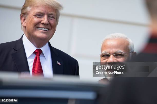 President Donald Trump and First Lady Melania Trump welcomed Prime Minister Narendra Modi of India, at the South Portico of the White House, on...