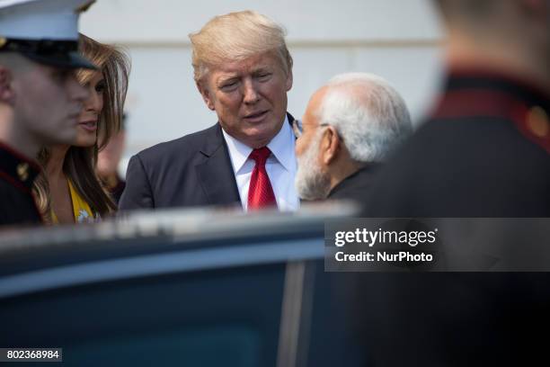 President Donald Trump and First Lady Melania Trump welcomed Prime Minister Narendra Modi of India, at the South Portico of the White House, on...