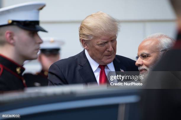 President Donald Trump and First Lady Melania Trump welcomed Prime Minister Narendra Modi of India, at the South Portico of the White House, on...