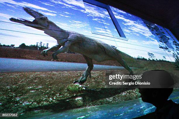 Young boy views a digital animation of dinosaur life during a new exhibition titled Dinosaurs at the Australian Museum on March 14, 2008 in Sydney,...