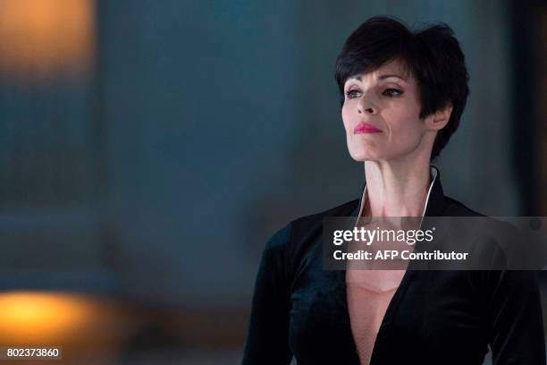 Marie Claude Pietragalla performs as the Marquessa Cibo during a dress rehearsal of "Lorenzaccio" by French poet and playwright Alfred de Musset at...