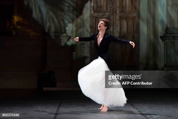 Marie Claude Pietragalla performs as the Marquessa Cibo during a dress rehearsal of "Lorenzaccio" by French poet and playwright Alfred de Musset at...