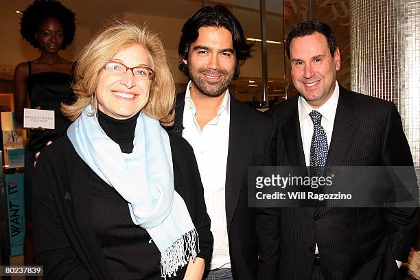 Suzy Johnson of Saks Fifth Avenue, designer Brian Atwood and Saks Fifth Avenue CEO and Chairman Steve Sadove attend the launch of WANT IT! Spring...