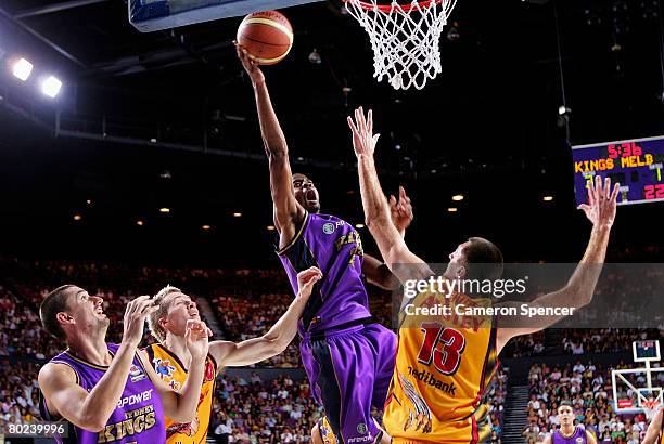 Isaiah Victor of the Kings lays up the ball during game five of the NBL Grand Final series between the Sydney Kings and the Melbourne Tigers at the...