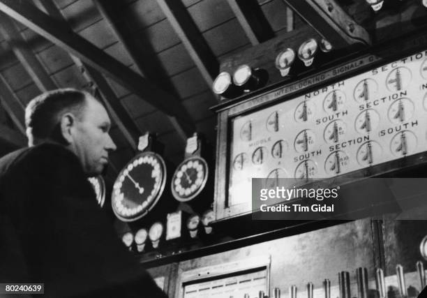 The interior of a signal box at Victoria Station, 11th February 1939. Original Publication : Picture Post - 362 - The Life Of A London Station - pub....