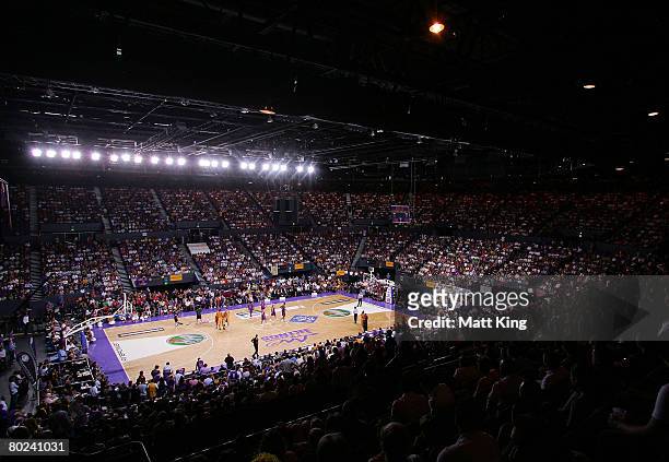 The crowd watch the action during game five of the NBL Grand Final series between the Sydney Kings and the Melbourne Tigers at the Sydney...