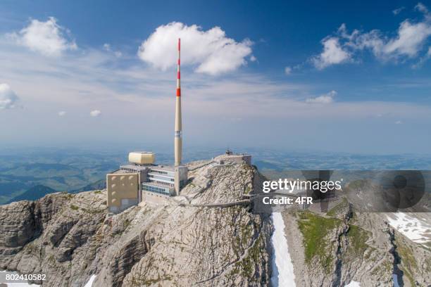 säntis, switzerland - weather station and panorama view deck - weather station stock pictures, royalty-free photos & images