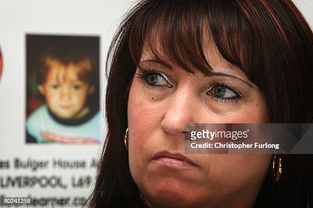 Denise Fergus, the mother of murdered two-year-old James Bulger, attends a press conference to launch an appeal to raise funds for bullied children...