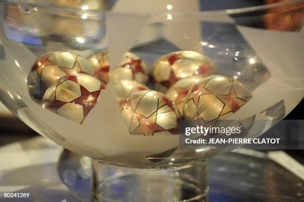 Closeup of the balls before the draw on March 14, 2008 in the Swiss city of Nyon for the UEFA Champions League 2007/2008 quarter-finals. Arsenal vs....