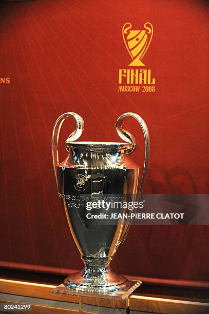The trophy is seen before the draw on March 14, 2008 in the Swiss city of Nyon for the UEFA Champions League 2007/2008 quarter-finals. Arsenal vs....