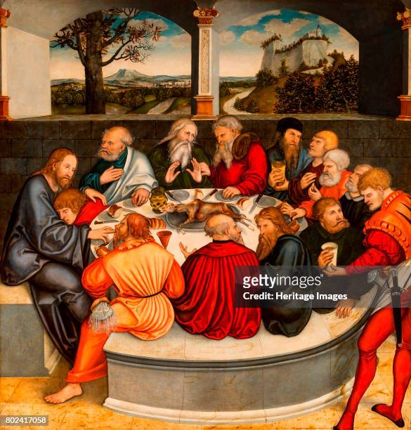 The Last Supper . Reformation altarpiece, 1539-1543. Found in the collection of Pfarrkirche St. Marien zu Wittenberg.