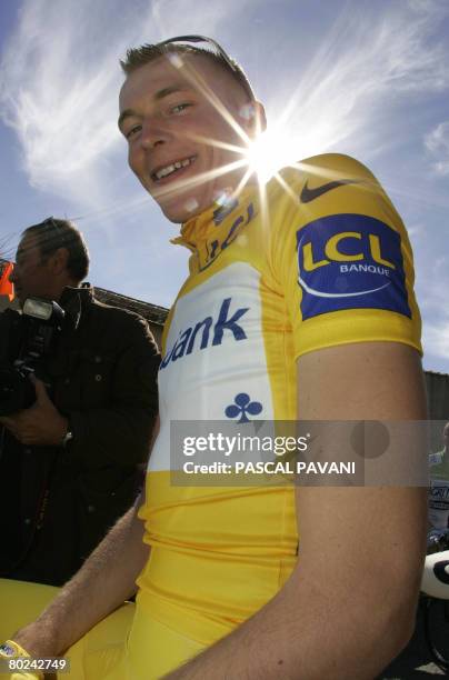 Yellow jersey Dutch Robert Gesink poses in Althen-des-Paluds, on March 14 2008, before the fifth stage of the 66th edition of the Paris-Nice cycling...