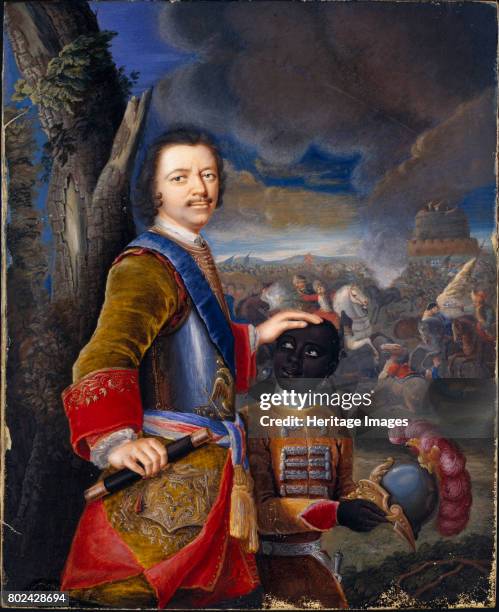 Peter the Great with his page Abraham Hannibal, ca 1720. Found in the collection of Victoria and Albert Museum.