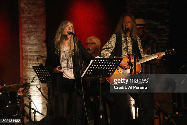 Patti Smith, Jackson Smith and Lenny Kaye perform at Jesse Paris Smith's 30th Birthday Celebration at City Winery on June 27, 2017 in New York City.