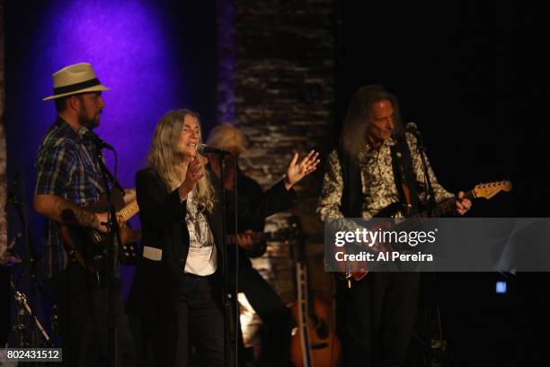 Patti Smith, Jackson Smith and Lenny Kaye perform at Jesse Paris Smith's 30th Birthday Celebration at City Winery on June 27, 2017 in New York City.