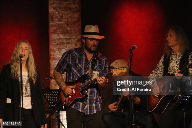 Patti Smith, Jackson Smith and Lenny Kaye perform at Jesse Paris Smith's 30th Birthday Celebration at City Winery on June 27, 2017 in New York City.