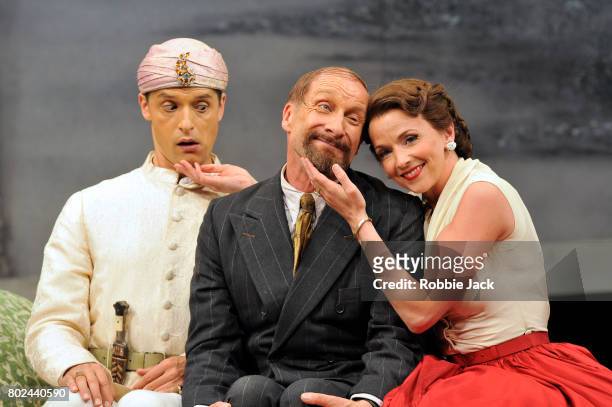 Quirijn de Lang as Selim, Geoffrey Dolton as Don Geronio and Sarah Tynan as Fiorilla in Garsington Opera's production of Gioachino Rossini's Il...