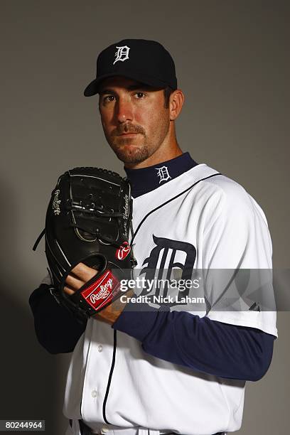 Justin Verlander of the Detroit Tigers poses for a portrait during Photo Day on February 23, 2008 at Joker Marchant Stadium in Lakeland, Florida.