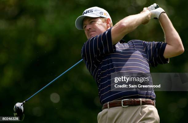 Jeff Maggert watches his drive on the 9th hole during the first round of the PODS Championship at Innisbrook Resort and Golf Club on March 6, 2008 in...