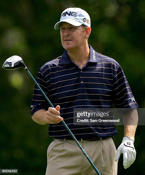 Jeff Maggert watches his drive on the 9th hole during the first round of the PODS Championship at Innisbrook Resort and Golf Club on March 6, 2008 in...