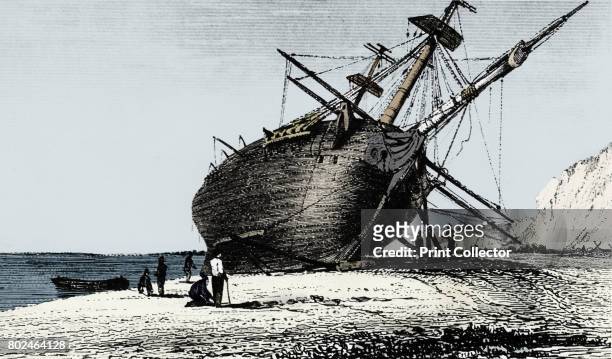 Beagle' laid ashore, Rio Santa Cruz, Patagonia, South America, 1834 . The 'Beagle', commanded by Robert Fitzroy, set sail on a 5-year voyage around...